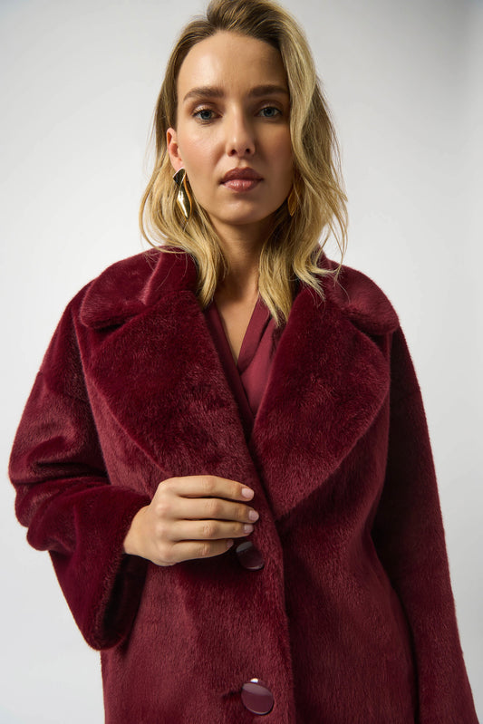 Joseph Ribkoff Merlot Faux Fur Straight Coat