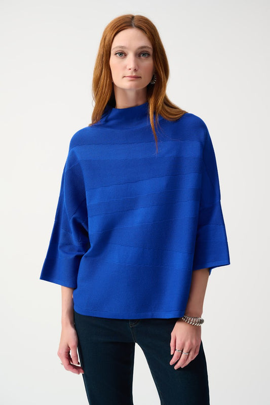 Joseph Ribkoff Sweater Knit Mock Neck Boxy Top - Royal Blue