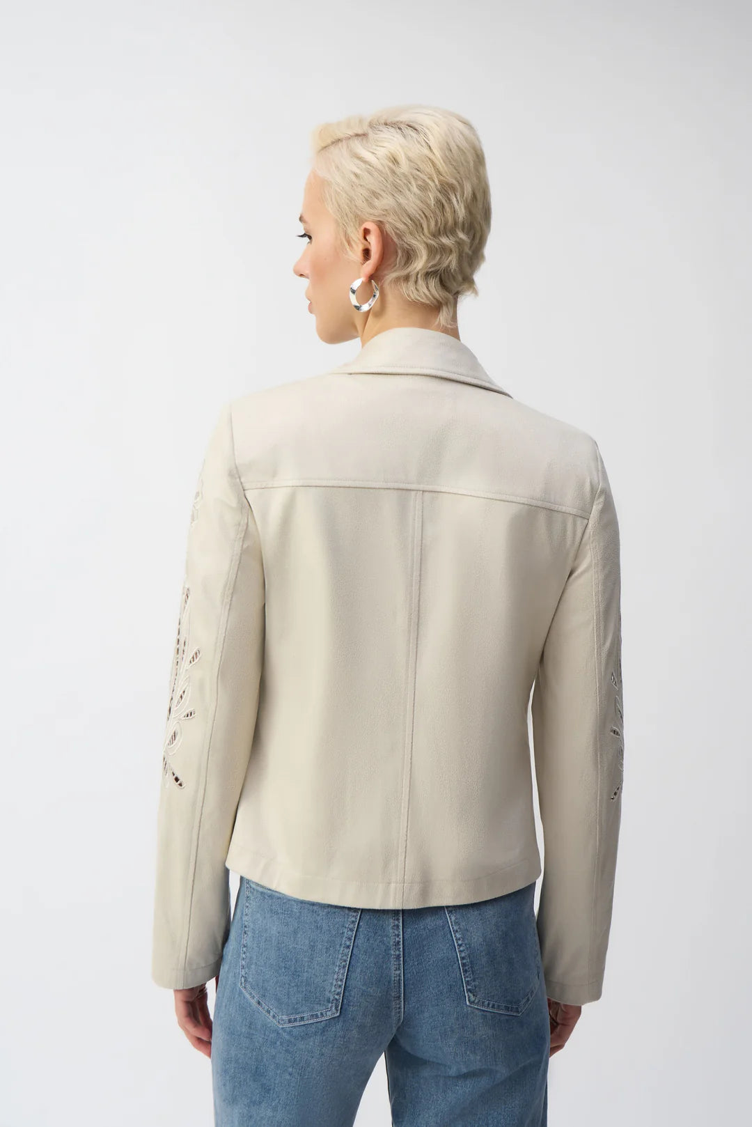 Joseph Ribkoff Moonstone Foiled Faux-Suede Moto Jacket