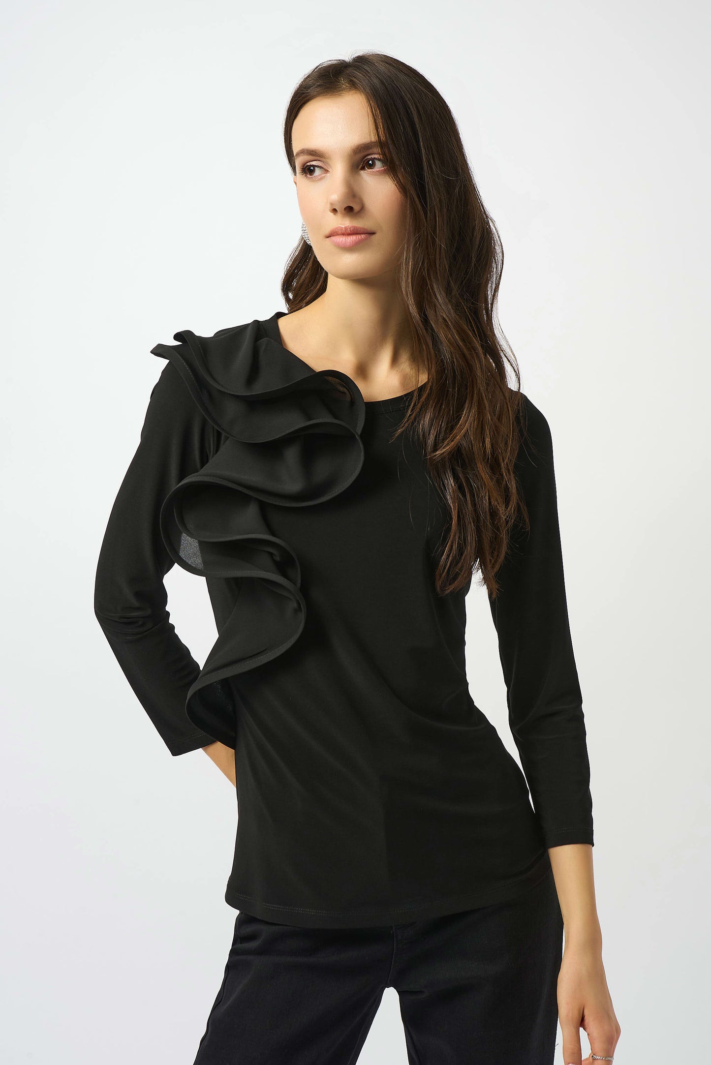 Joseph Ribkoff Silky Knit Fitted Ruffled Top