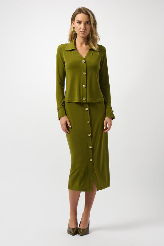 Joseph Ribkoff Moss Green Button Up Top