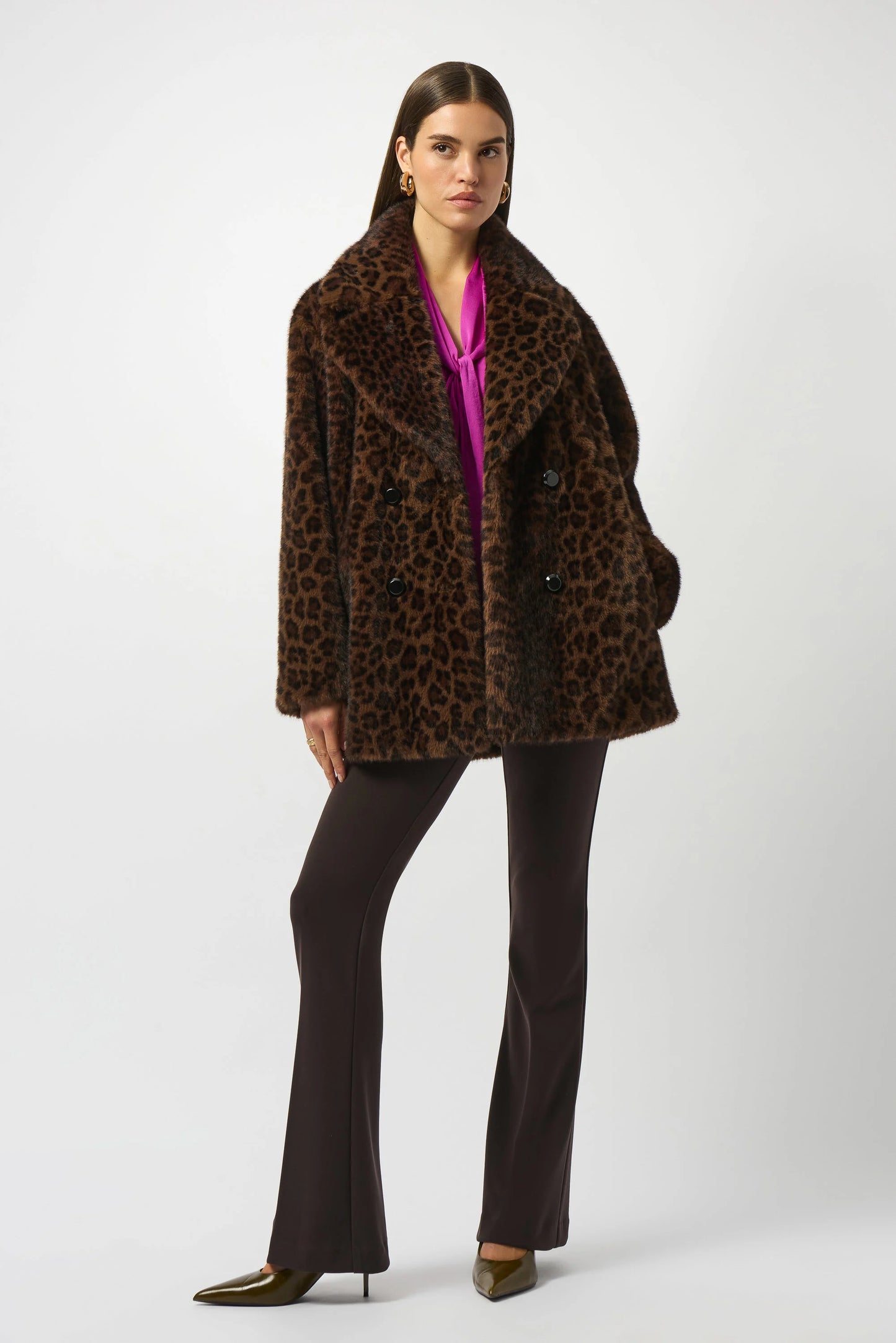 Joseph Ribkoff Faux Fur Leopard Print Jacket