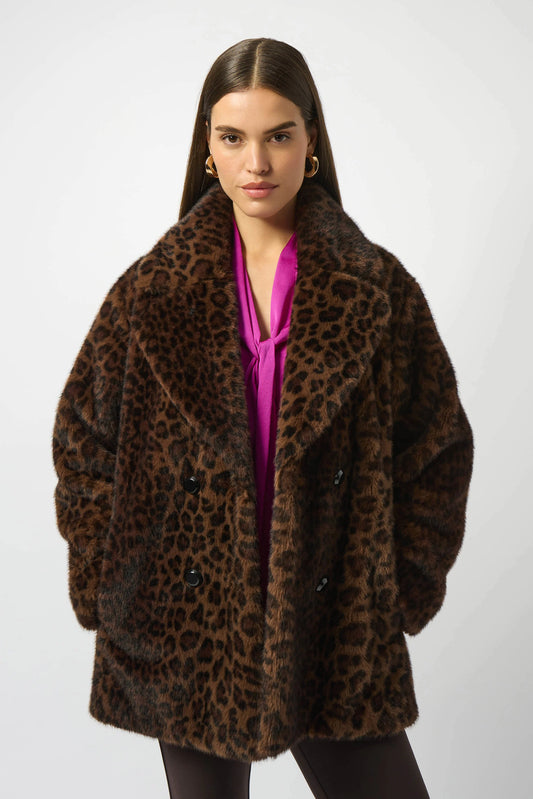 Joseph Ribkoff Faux Fur Leopard Print Jacket