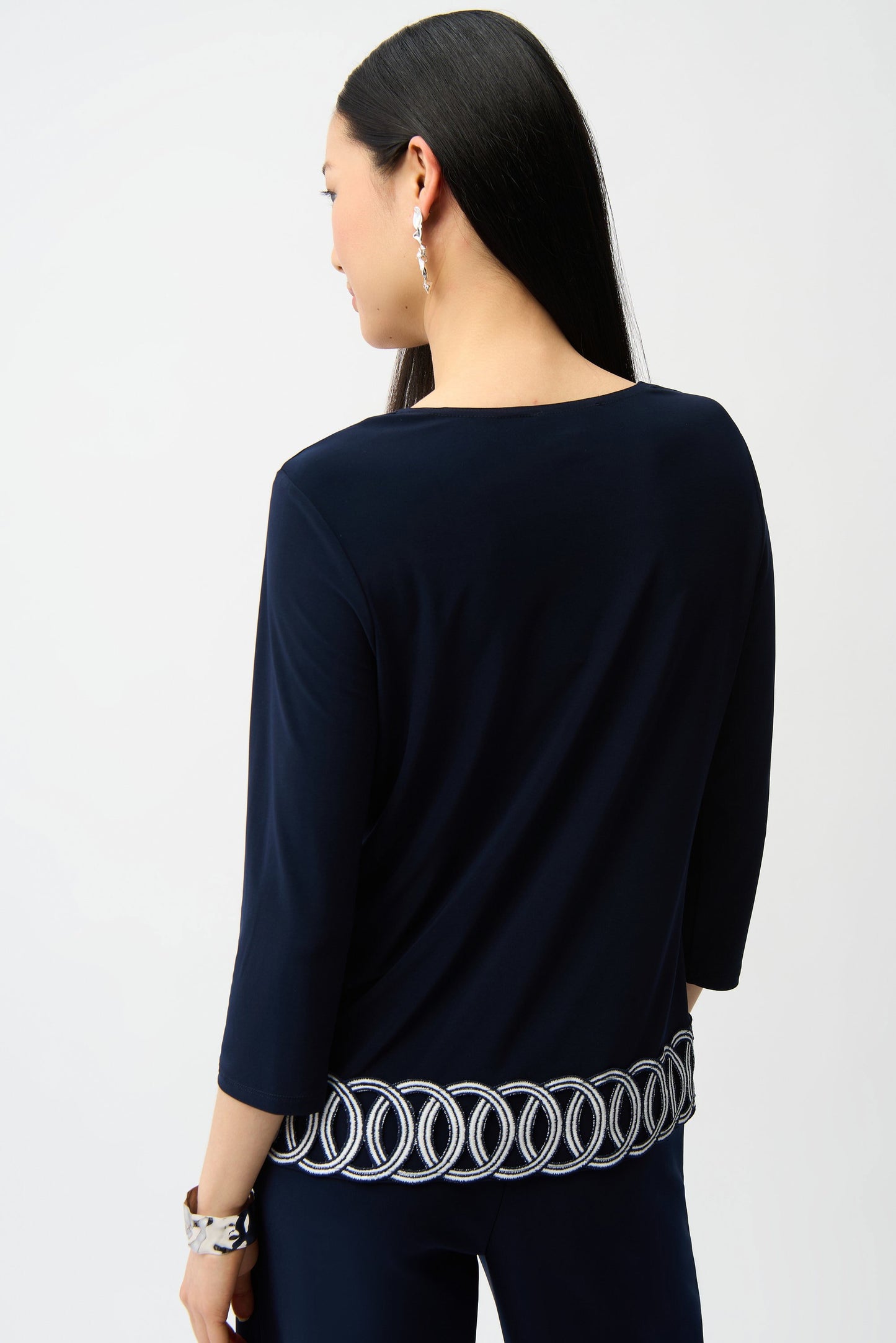Joseph Ribkoff Silky Knit Fitted Top with Guipure Hem Detail