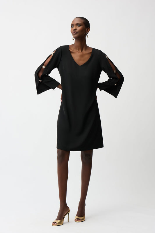Woven Trapeze Dress with Gold Slit Sleeves Joseph Ribkoff