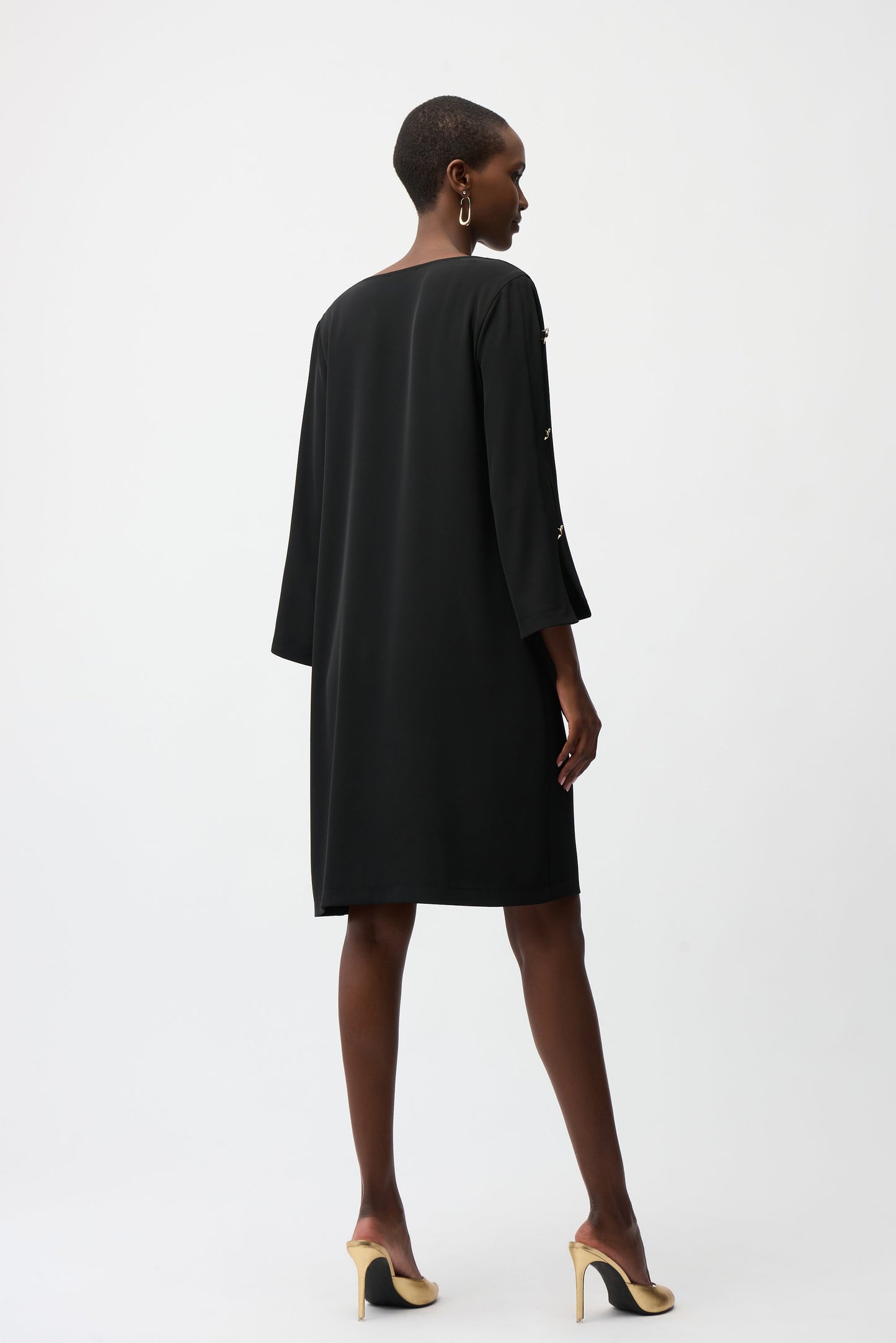 Woven Trapeze Dress with Gold Slit Sleeves Joseph Ribkoff
