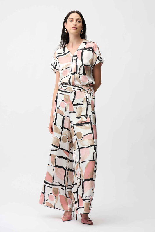 Satin Abstract Print Boxy Top Joseph Ribkoff