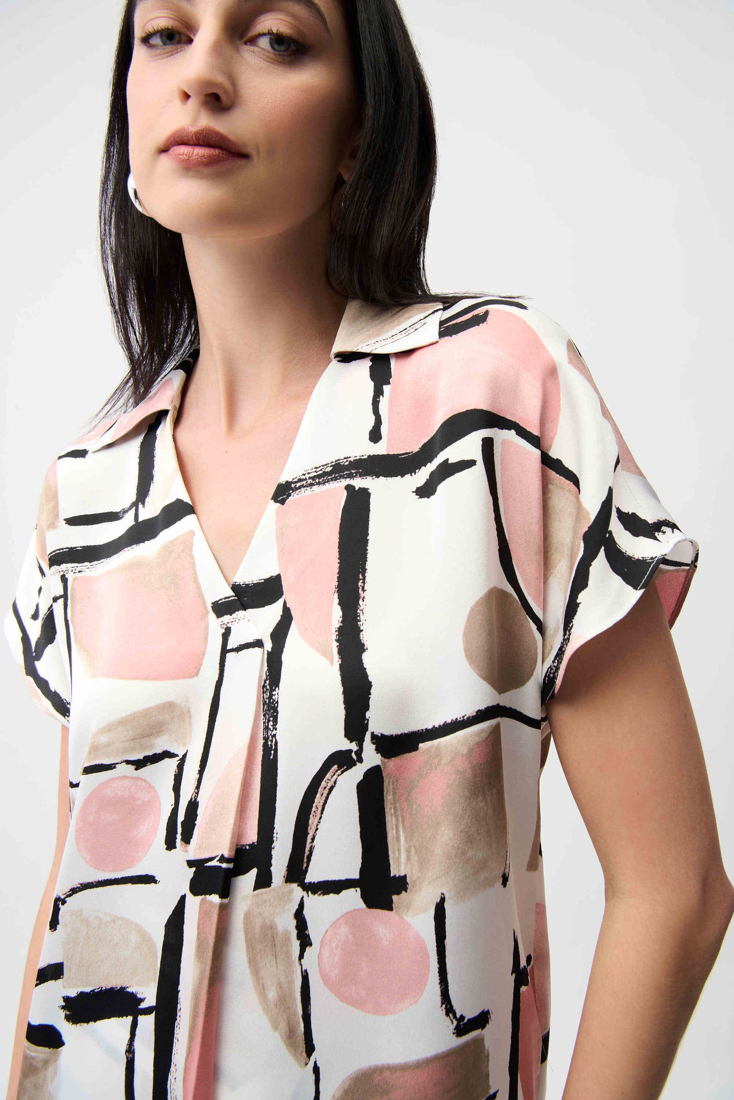 Satin Abstract Print Boxy Top Joseph Ribkoff