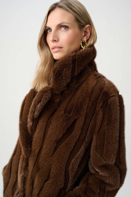 Joseph Ribkoff Textured Faux Fur Brown Coat