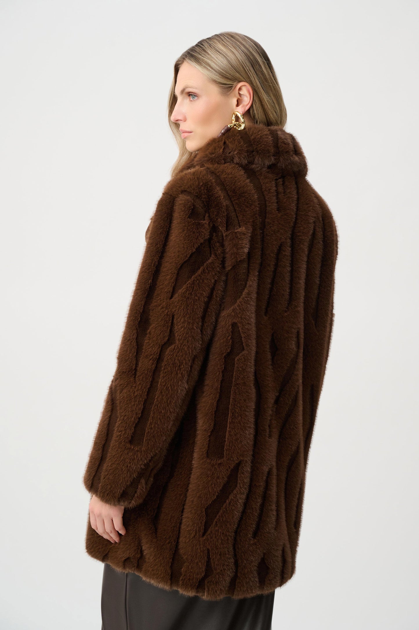 Joseph Ribkoff Textured Faux Fur Brown Coat