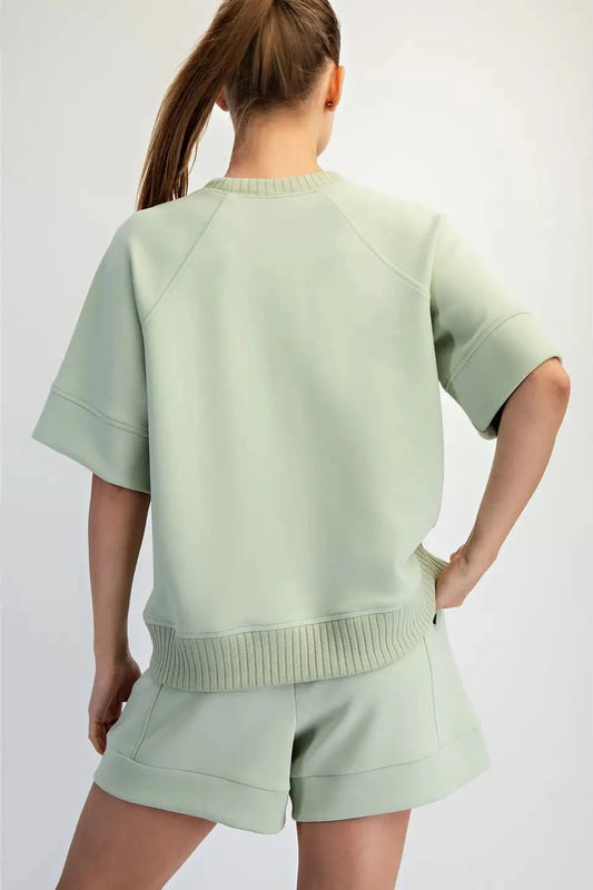 Rib Short Sleeve Top- Pistachio Cream