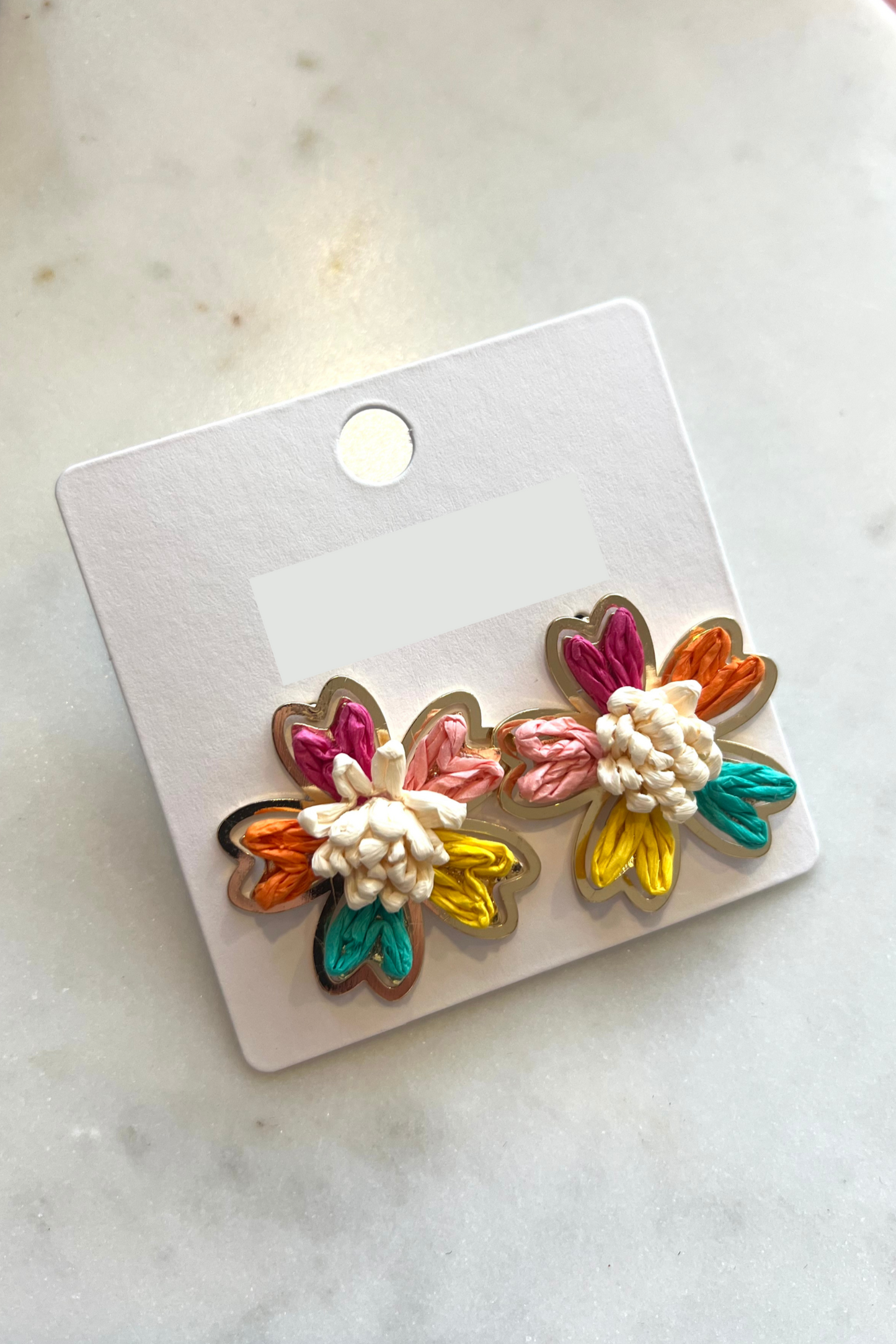 Multi Raffia Flower Earrings