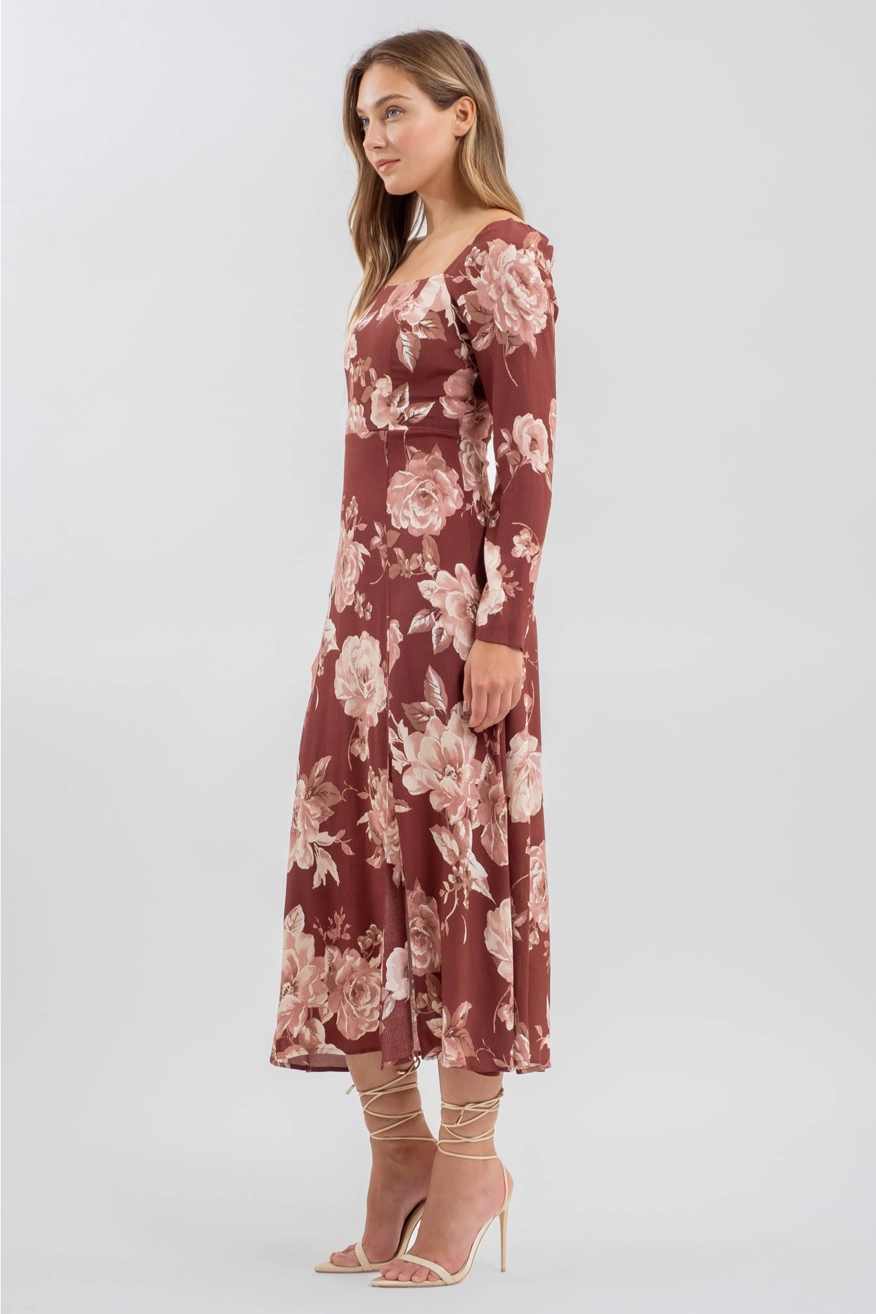 Floral Long Sleeve Midi Dress