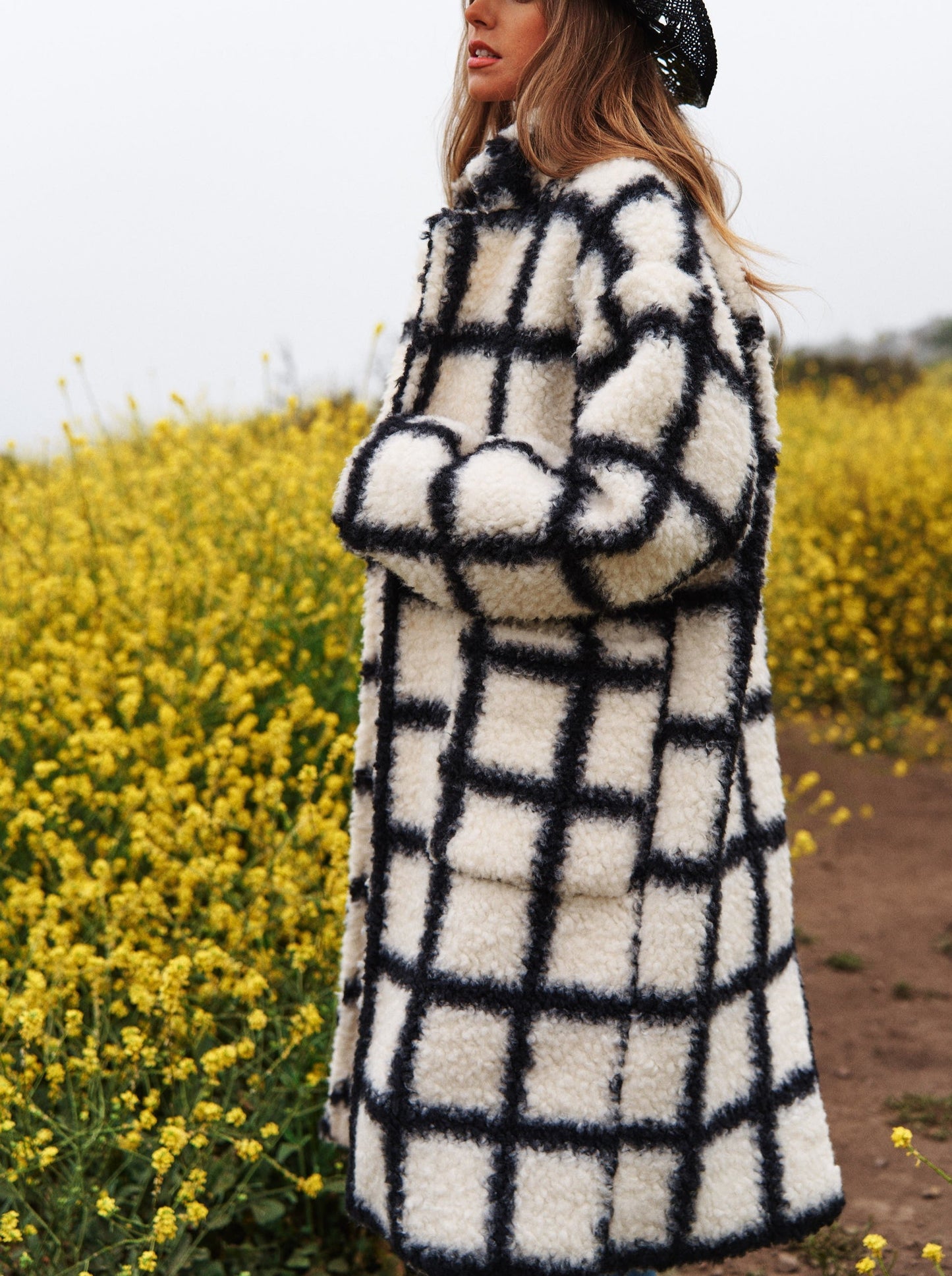 Black and White Plaid Full Lined Coat