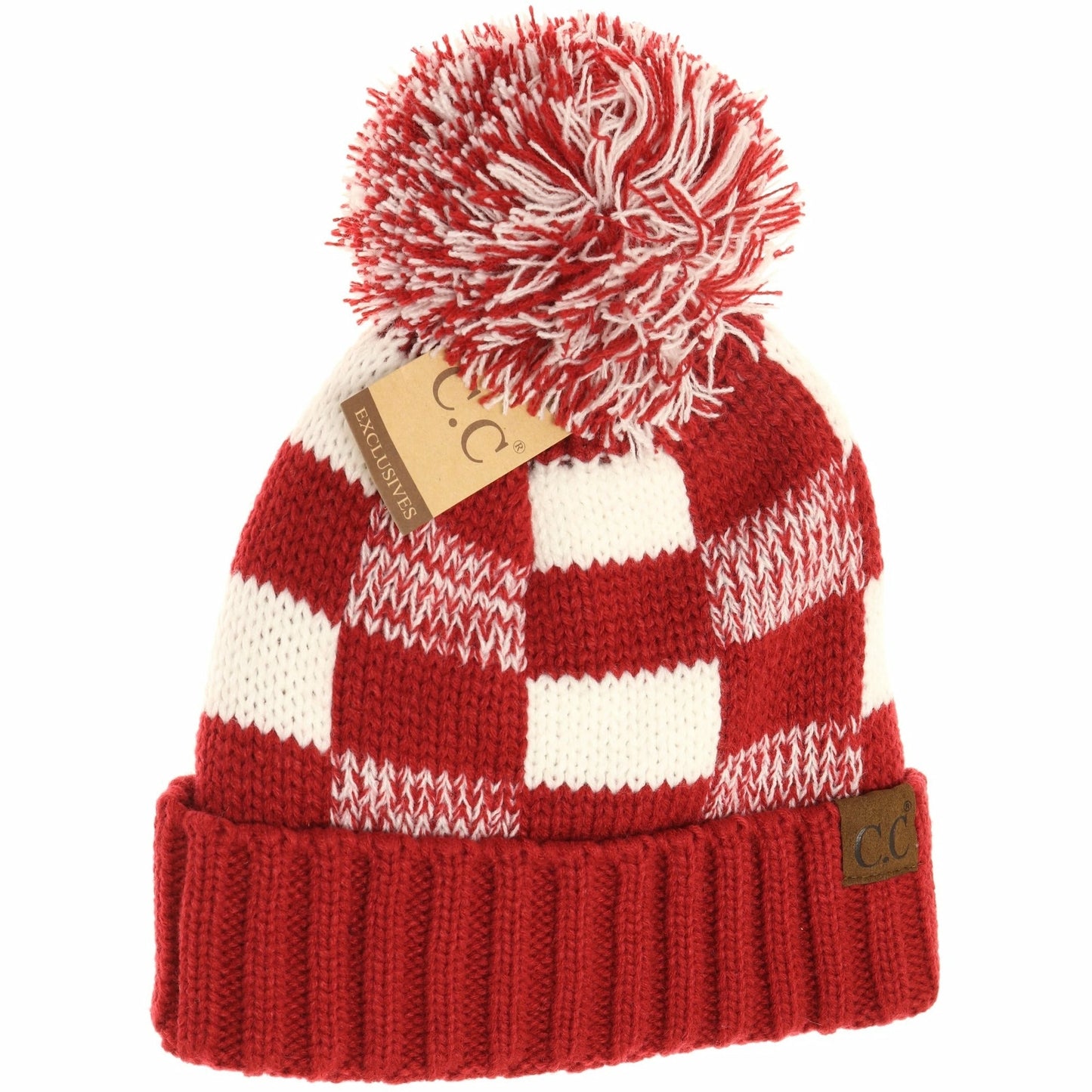 Red Lined New Buffalo Print CC Pom Beanie
