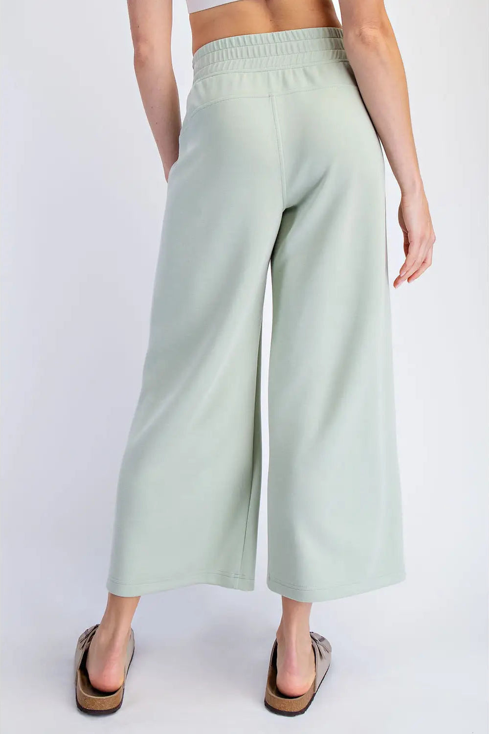 Modal Scuba Cropped Wide Pant - Pistachio Cream