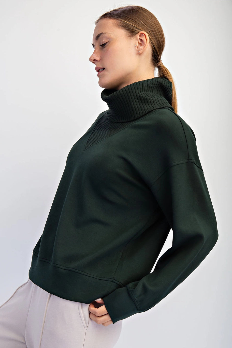 Modal Poly Turtle Neck Pullover - Forest Green