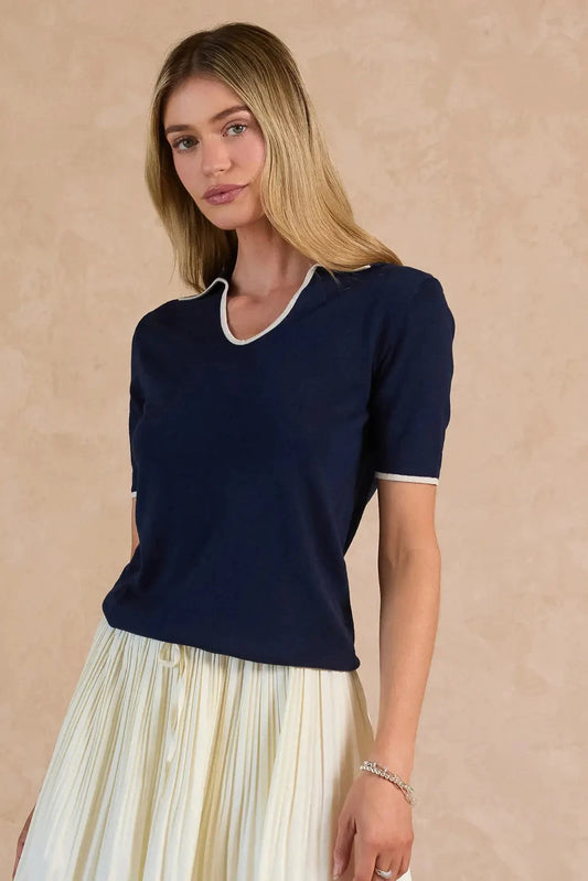Kelsey Knit Contrast Polo Top