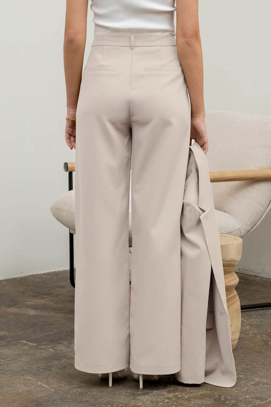 High Waisted Wide Leg Pants - Beige