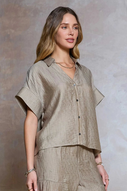 Oversized Textured Collared Shirt