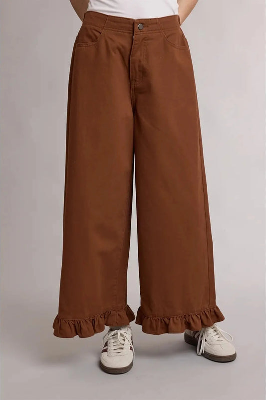 Ruffled Hem Wide Leg Pants