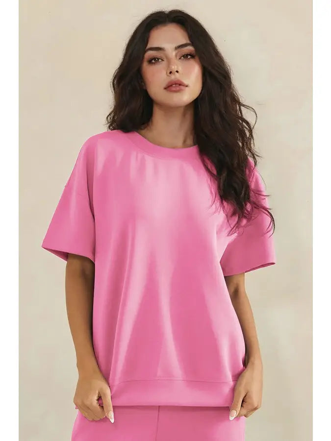 Sofie Modal Short Sleeve Crew Top - Pink