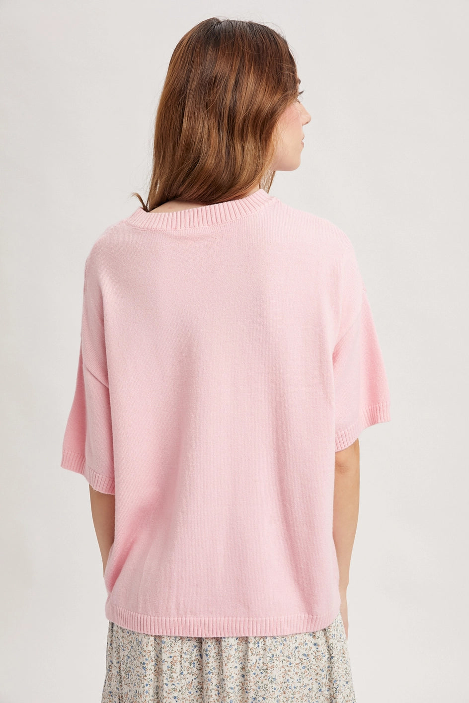 Light Pink Short Sleeve Sweater Top