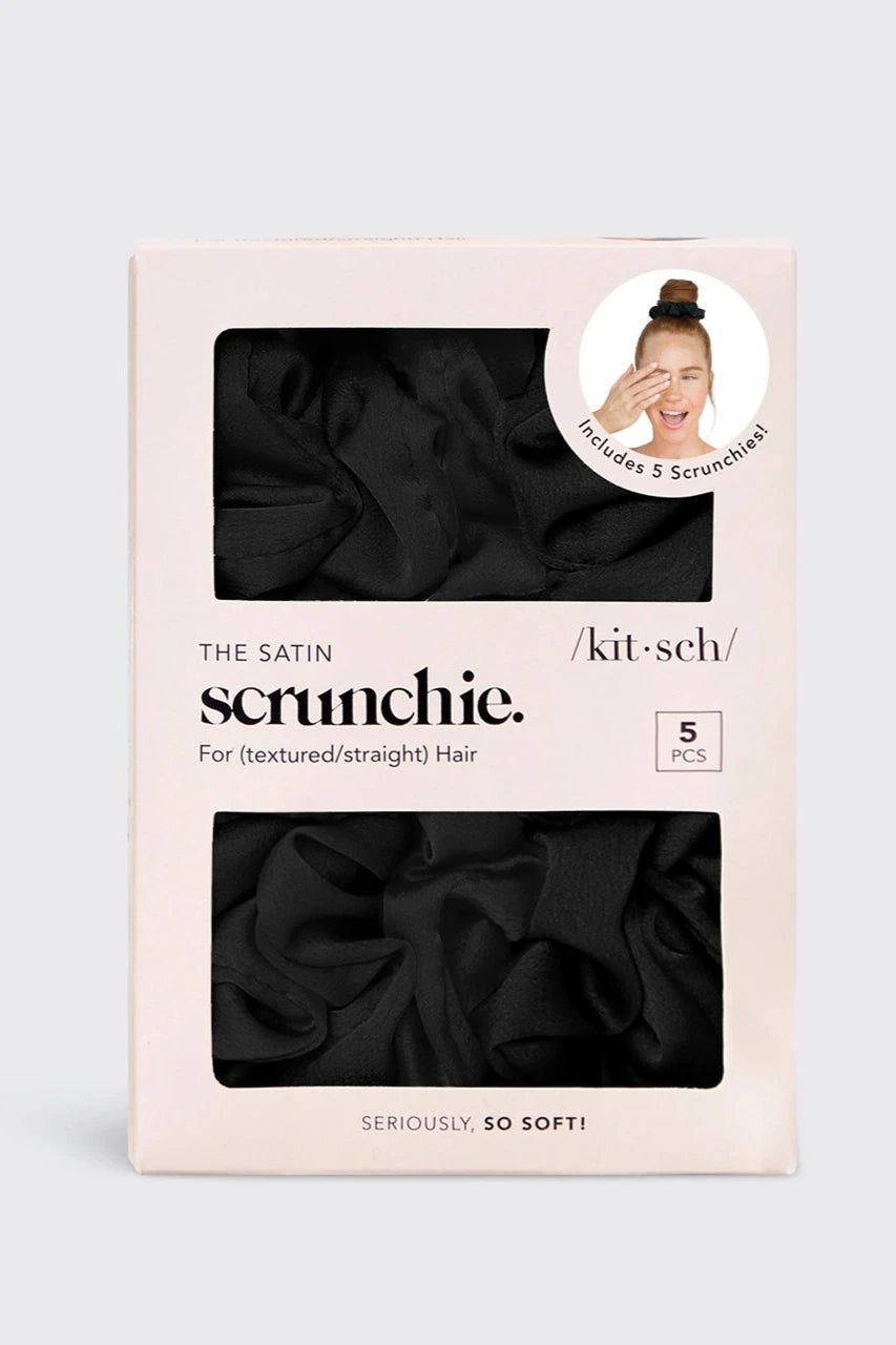 Satin Sleep Scrunchies 5pc - Black