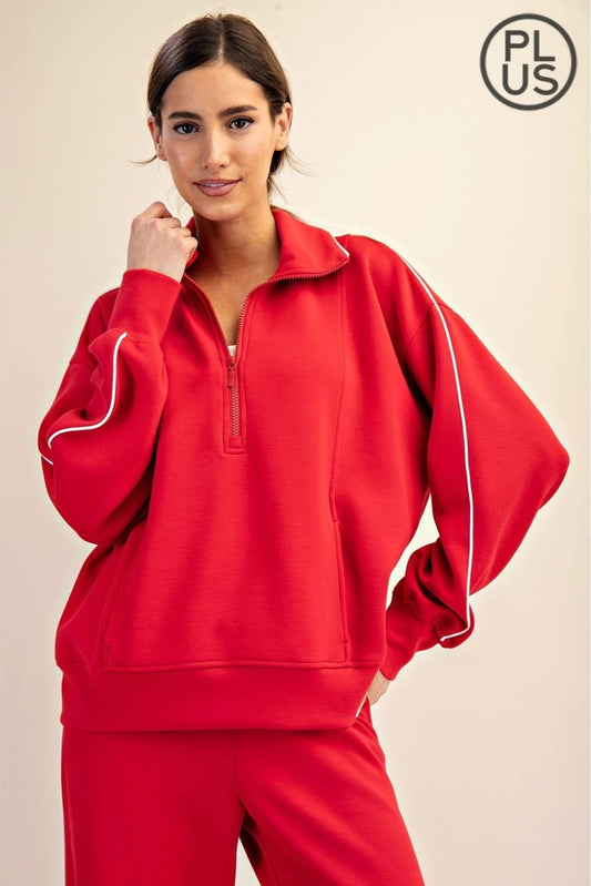 Plus Modal Poly Piping Quarter Zip Pullover