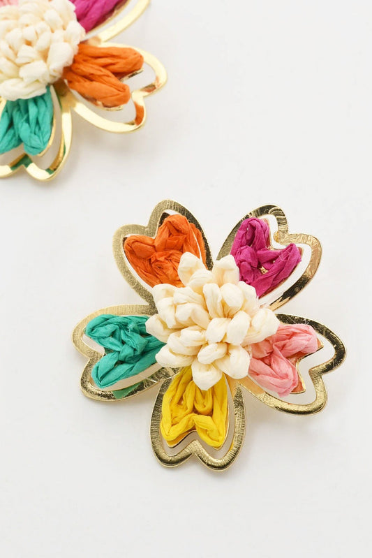 Multi Raffia Flower Earrings
