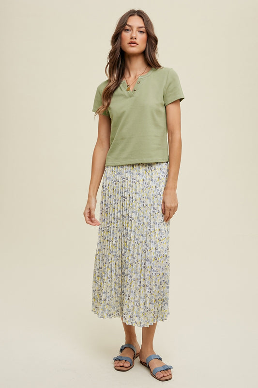 Abstract Pleated Midi Skirt