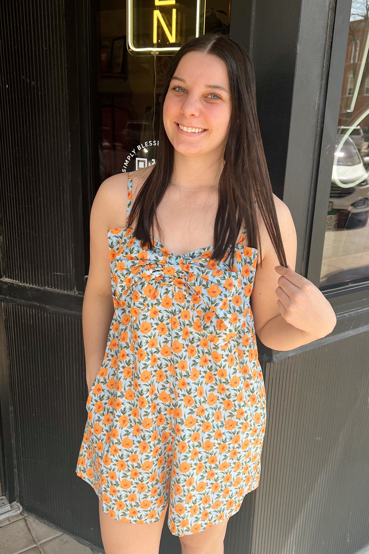 Floral Bow Cami Romper