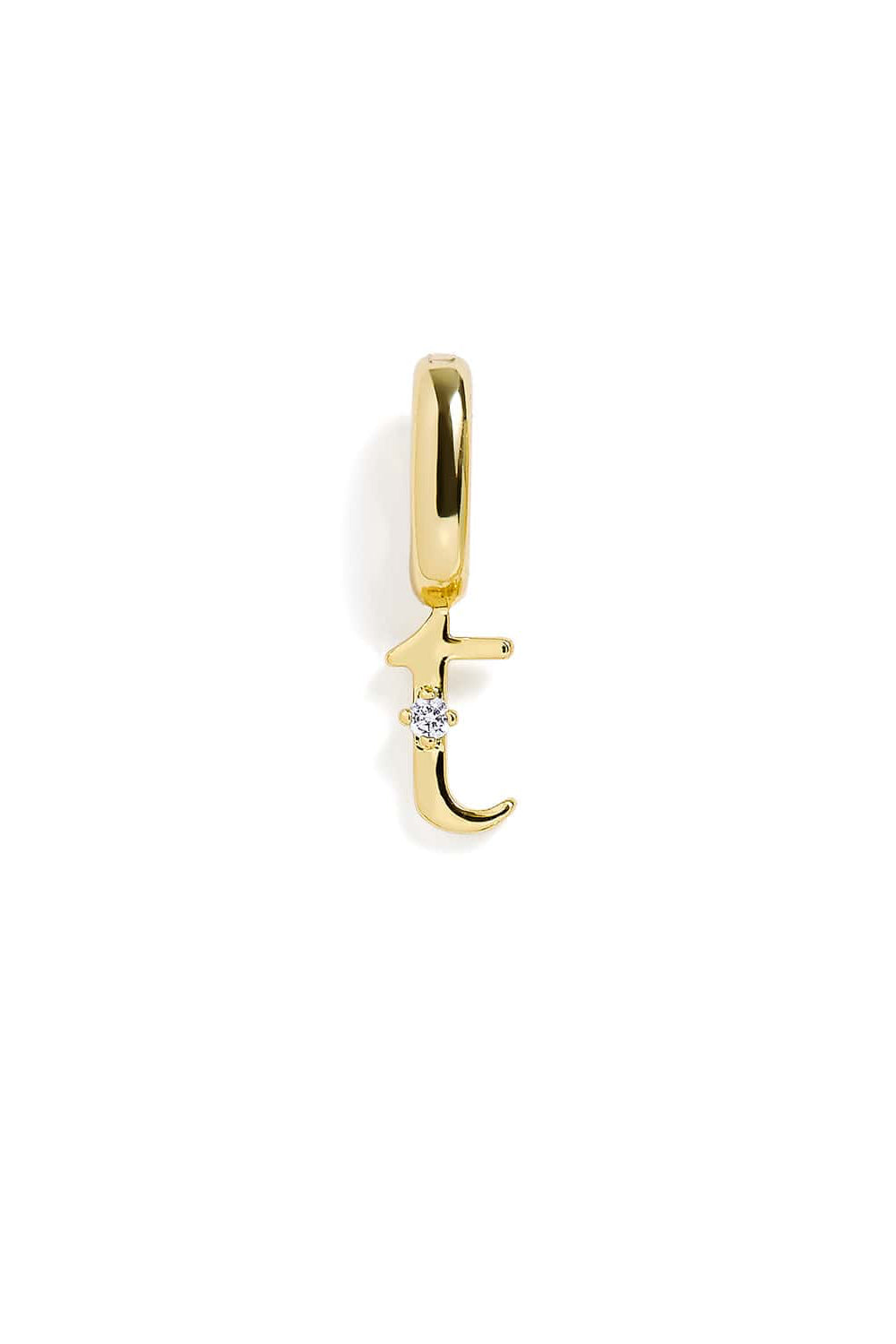 Gold "t" with a small diamond on a white background