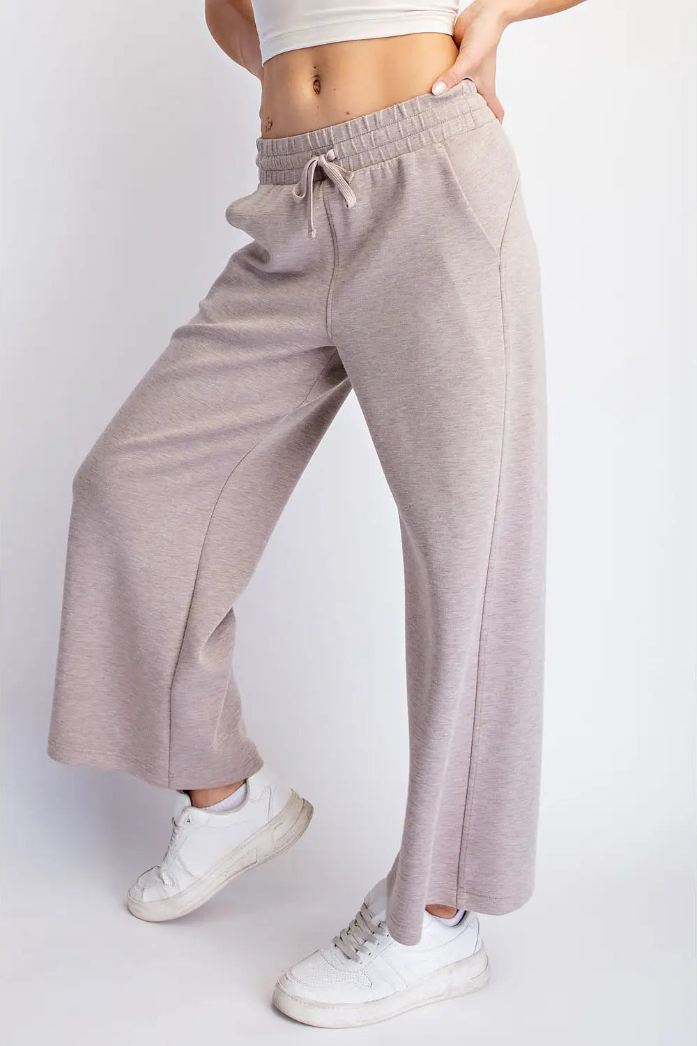 Modal Scuba Cropped Wide Pant - Taupe
