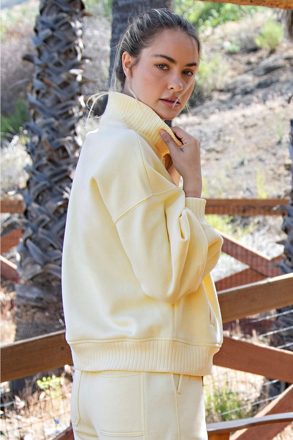 French Terry Fleece Quarter Zip Pullover - Lemonilla
