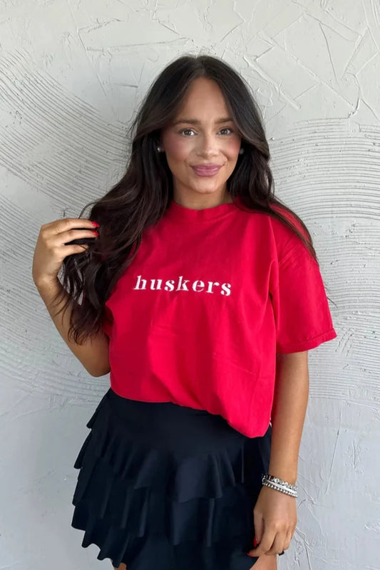 Embroidered Huskers - Red Short Sleeve Tee