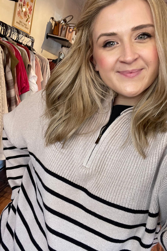 Half Zipped Striped Sweater