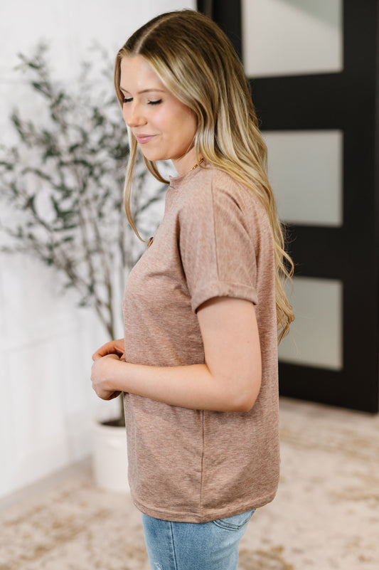 Almost There V-Neck Henley Top In Taupe (Online Exclusive)
