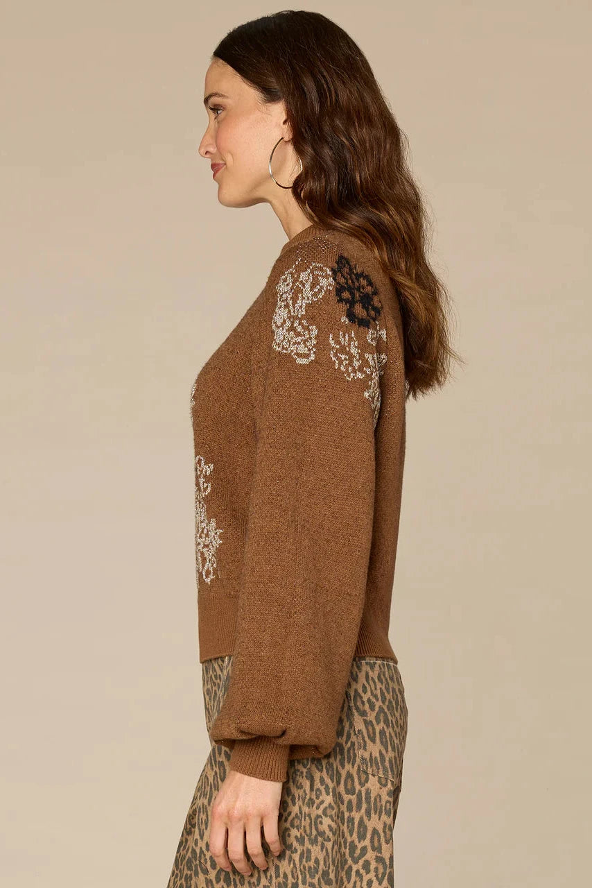 Floral Jacquard Mock Neck Sweater