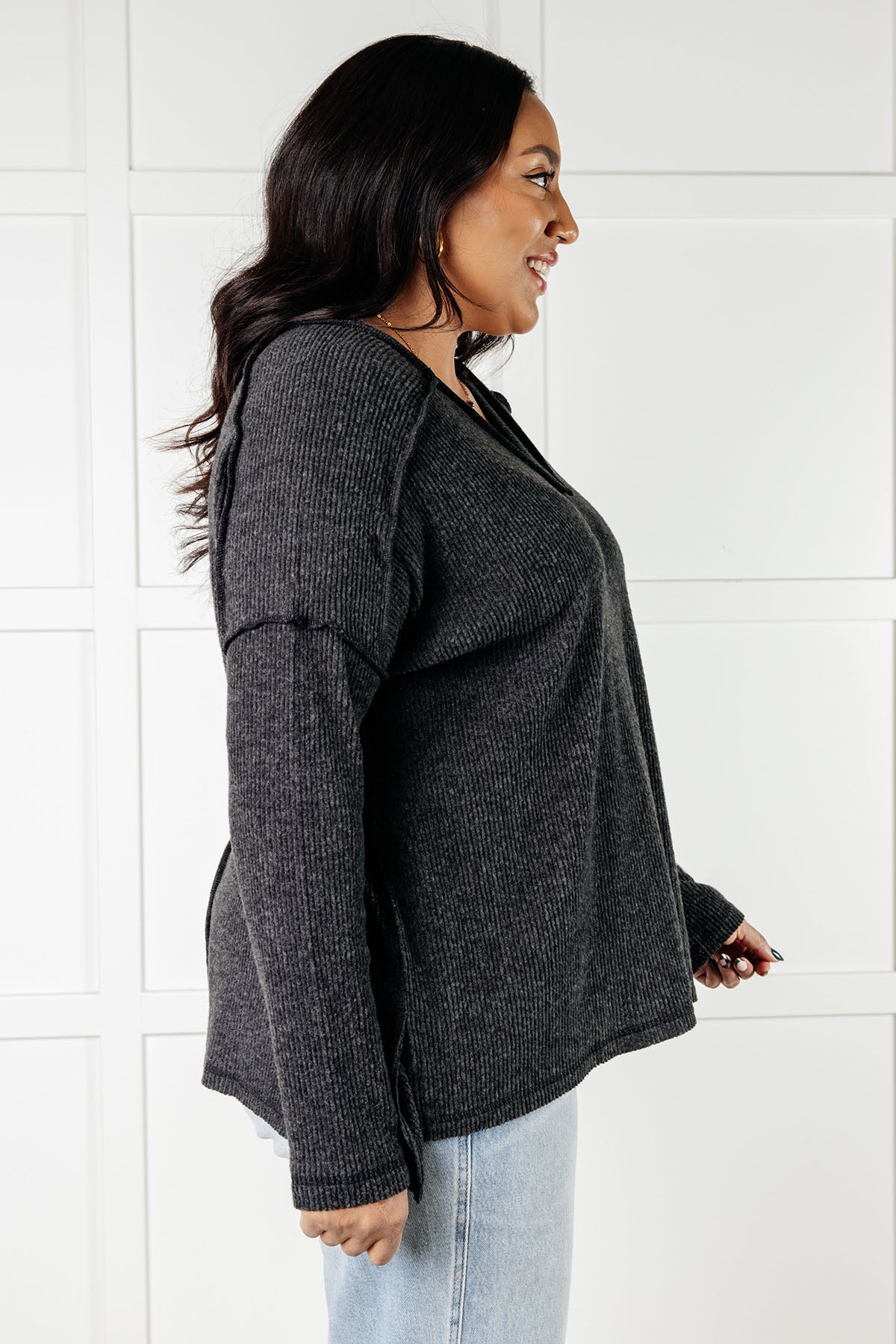 Basically Freezing Brushed Hacci Top in Black (Online Exclusive)
