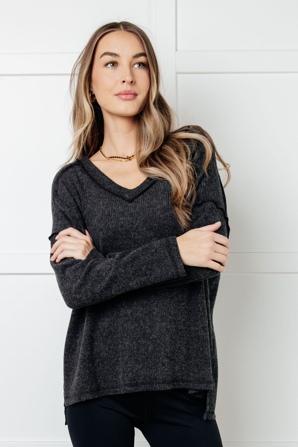 Basically Freezing Brushed Hacci Top in Black (Online Exclusive)