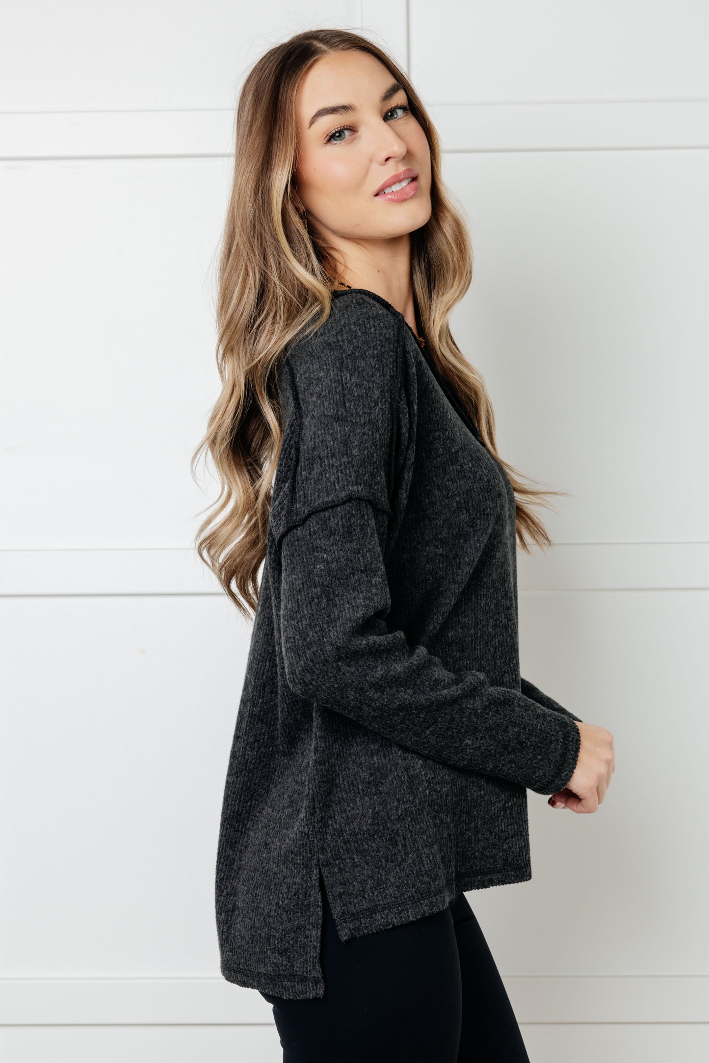 Basically Freezing Brushed Hacci Top in Black (Online Exclusive)
