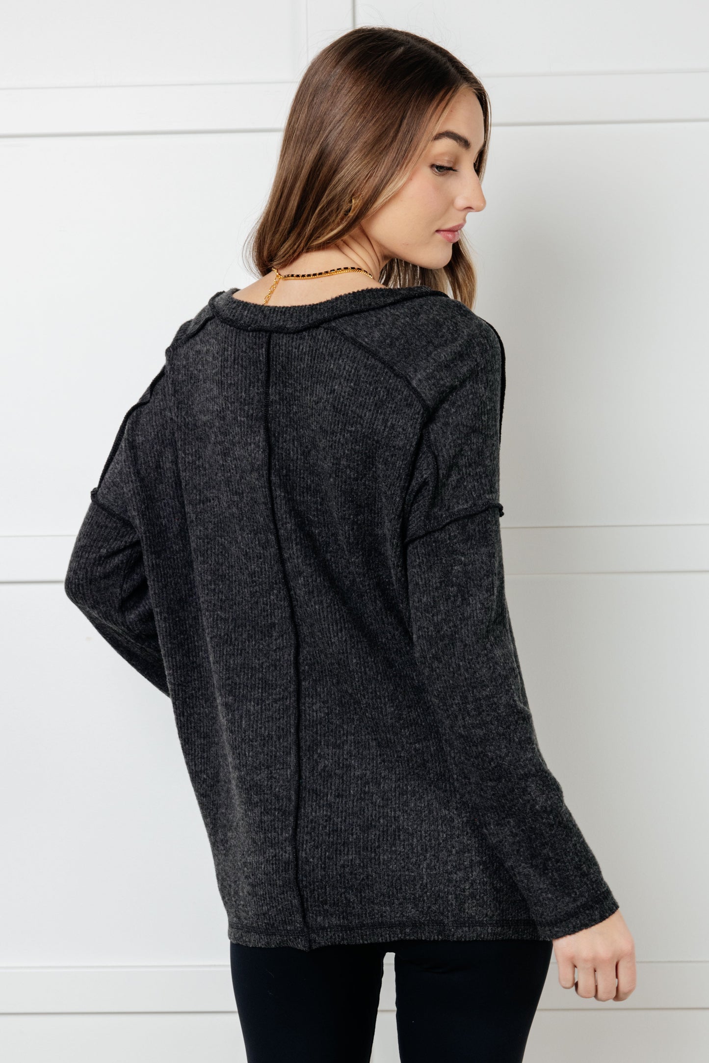 Basically Freezing Brushed Hacci Top in Black (Online Exclusive)
