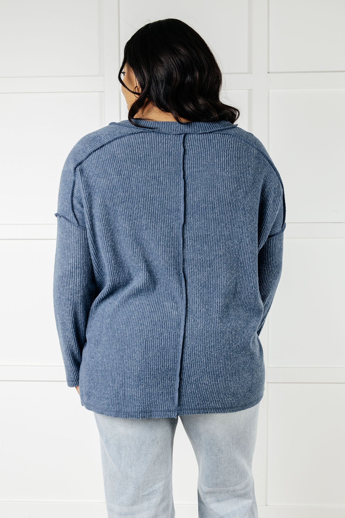Basically Freezing Brushed Hacci Top in Dusty Blue (Online Exclusive)