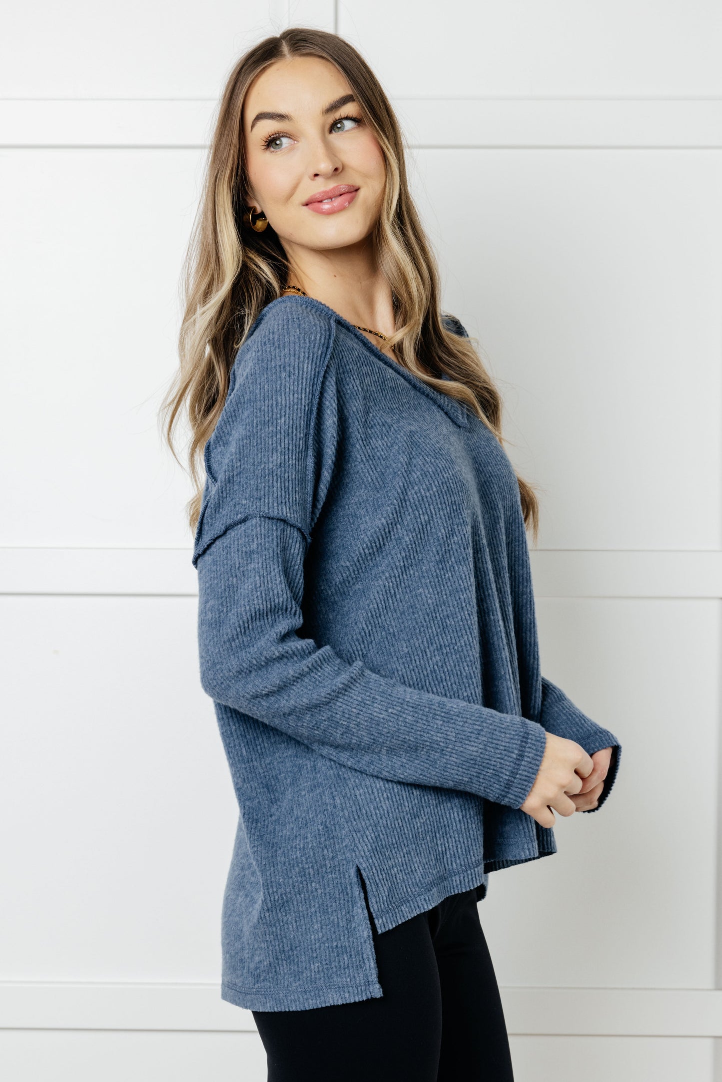 Basically Freezing Brushed Hacci Top in Dusty Blue (Online Exclusive)
