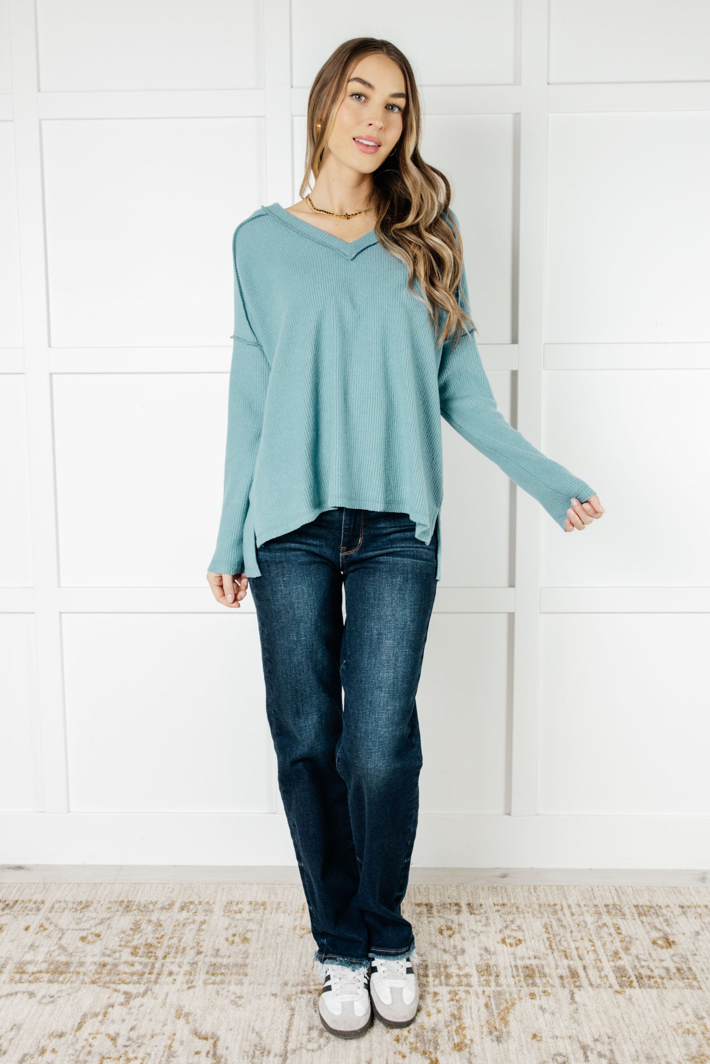 Basically Freezing Brushed Hacci Top in Dusty Teal (Online Exclusive)