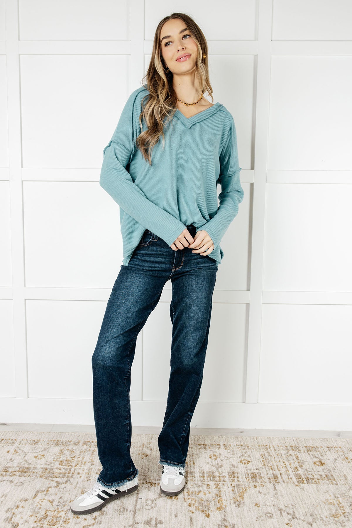 Basically Freezing Brushed Hacci Top in Dusty Teal (Online Exclusive)