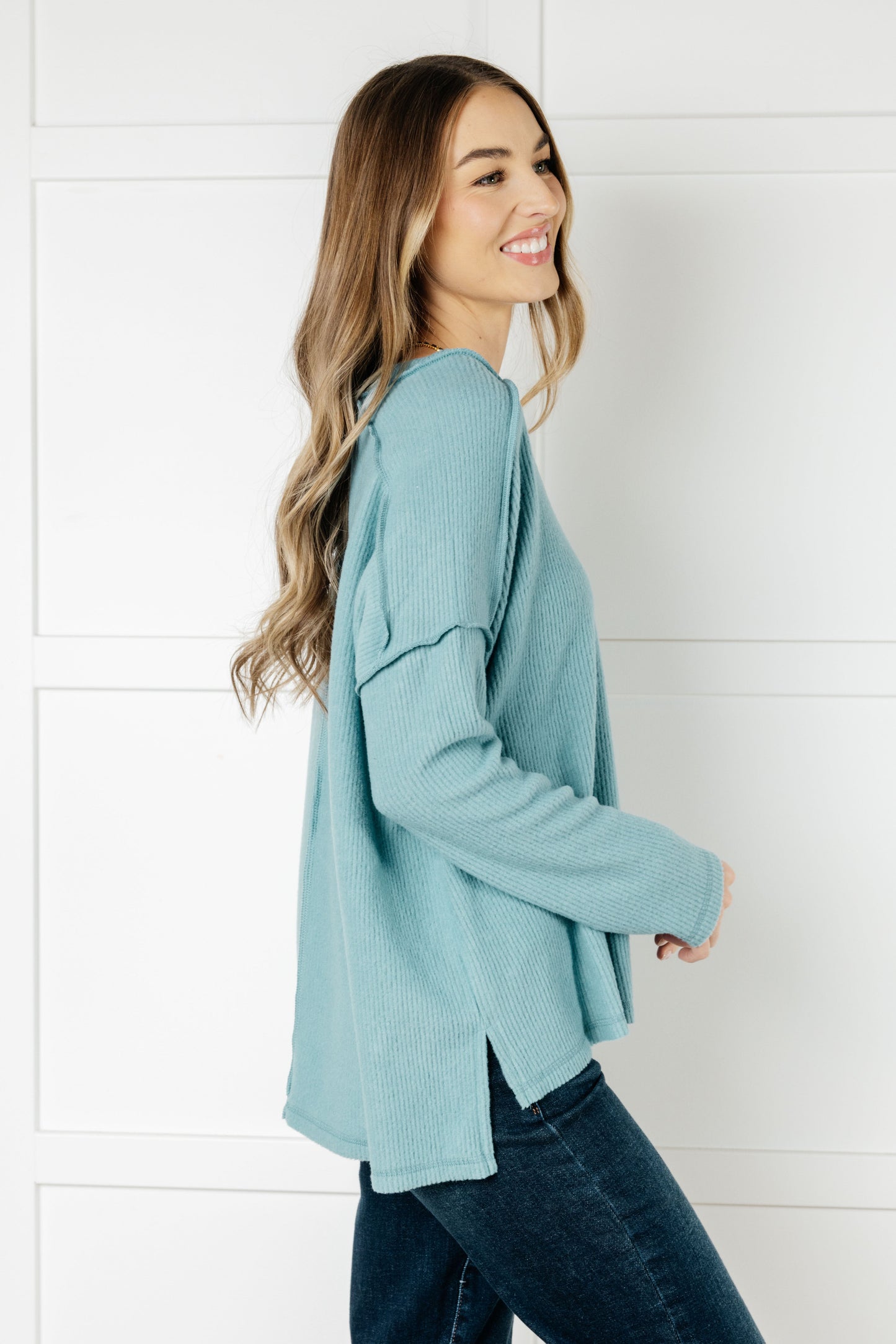 Basically Freezing Brushed Hacci Top in Dusty Teal (Online Exclusive)