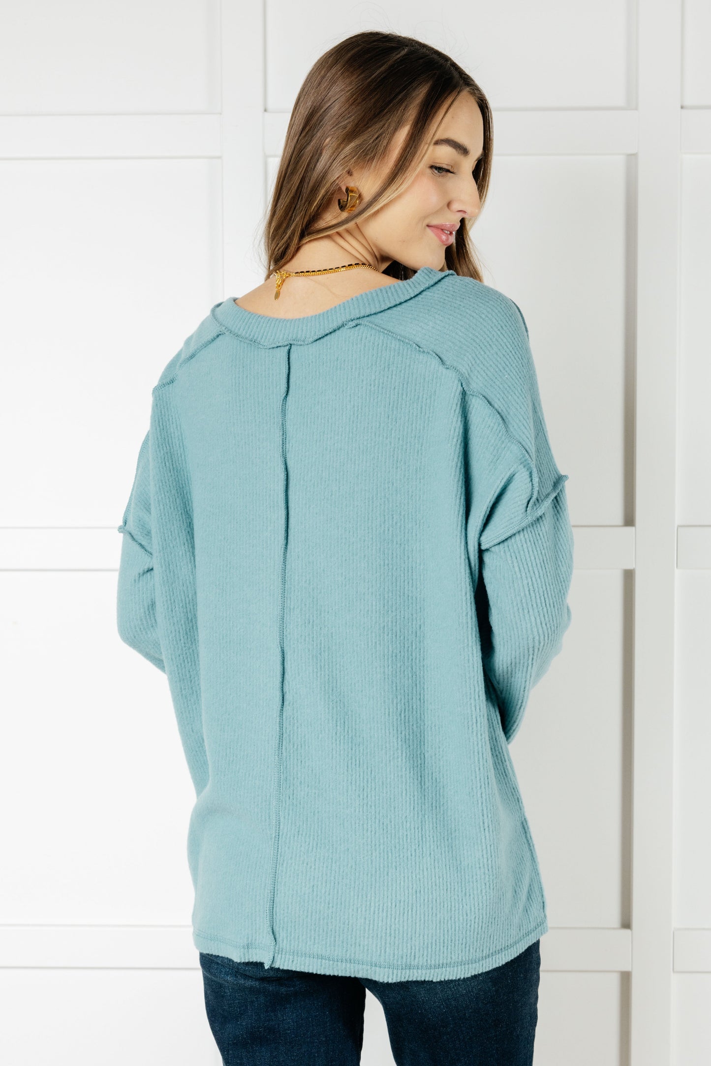 Basically Freezing Brushed Hacci Top in Dusty Teal (Online Exclusive)