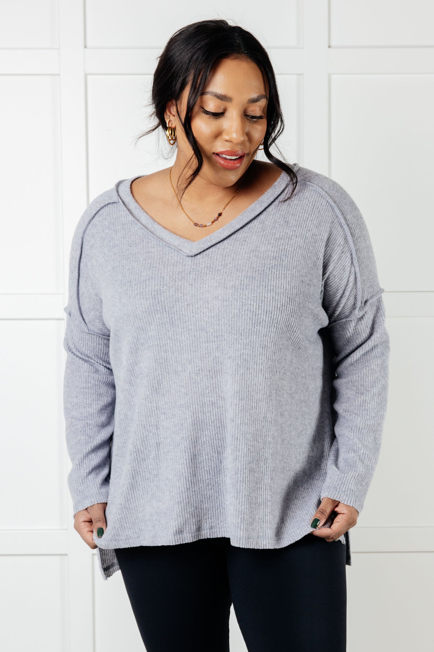 Basically Freezing Brushed Hacci Top in Heather Grey (Online Exclusive)